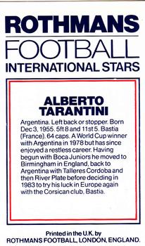 1984 Rothmans Football International Stars #NNO Alberto Tarantini Back