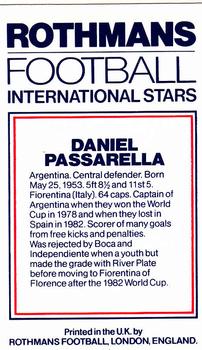 1984 Rothmans Football International Stars #NNO Daniel Passarella Back