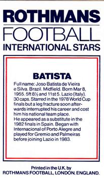 1984 Rothmans Football International Stars #NNO Batista Back