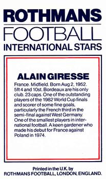 1984 Rothmans Football International Stars #NNO Alain Giresse Back