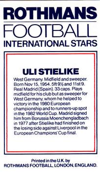 1984 Rothmans Football International Stars #NNO Uli Stielike Back