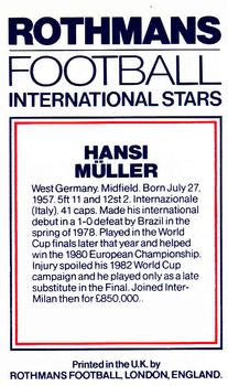1984 Rothmans Football International Stars #NNO Hansi Müller Back