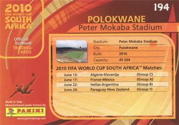 2010 Panini Premium World Cup #194 Peter Mokaba Stadium Back