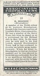 1938 Churchman's Association Footballers 1st Series #10 Don Dearson Back