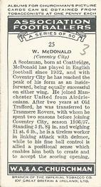 1938 Churchman's Association Footballers 1st Series #25 Willie McDonald Back