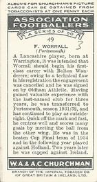 1938 Churchman's Association Footballers 1st Series #49 F. Worrall Back