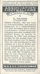 1938 Churchman's Association Footballers 1st Series #6 Ernie Coleman Back