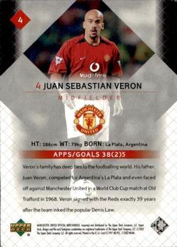2002 Upper Deck Manchester United #4 Juan Sebastian Veron Back