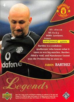 2002 Upper Deck Manchester United Legends #4 Fabien Barthez Back