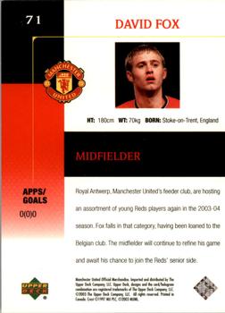2003 Upper Deck Manchester United #71 David Fox Back