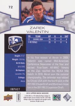 2012 Upper Deck MLS #72 Zarek Valentin Back
