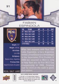 2012 Upper Deck MLS #91 Fabian Espindola Back
