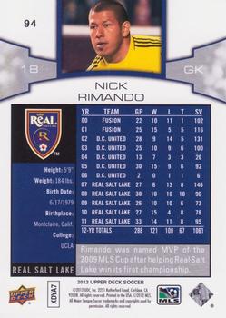 2012 Upper Deck MLS #94 Nick Rimando Back