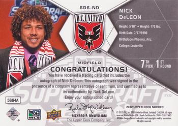 2012 Upper Deck MLS - Super Draft Signatures #SDS-ND Nick DeLeon Back