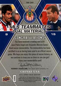 2012 Upper Deck MLS - MLS Teammates Dual Materials #TM-CHV Juan Pablo Angel / Alejandro Moreno Back