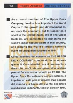 1993 Upper Deck World Cup Preview (English/Spanish) - Honorary Captains Gold #HC1 Reggie Jackson Back