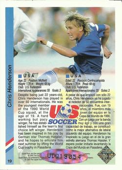 1993 Upper Deck World Cup Preview (English/Spanish) - USA Autographed #19 Chris Henderson Back