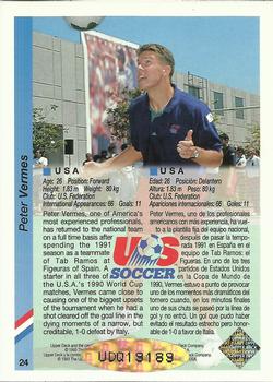 1993 Upper Deck World Cup Preview (English/Spanish) - USA Autographed #24 Peter Vermes Back