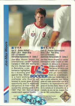 1993 Upper Deck World Cup Preview (English/Spanish) - USA Autographed #26 Joe-Max Moore Back