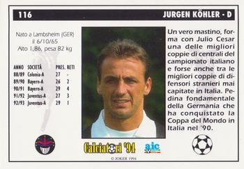 1994 Joker Italian League #116 Jurgen Kohler Back