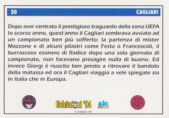 1994 Joker Italian League #20 Cagliari Team Back