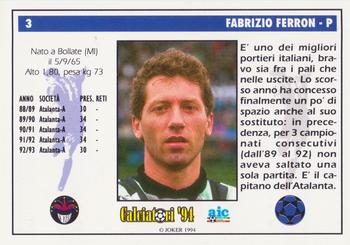 1994 Joker Italian League #3 Fabrizio Ferron Back