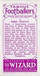 1955 D.C. Thomson / The Wizard Famous Footballers Coloured Mauve back #8 Derek Tapscott Back