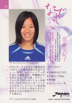 2007 J.League Photos Inc. Japan National Team Special Edition #33 Akiko Sudo Back