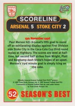 1997-98 Futera Arsenal Fans' Selection #52 Arsenal 5 Stoke City 2 Back