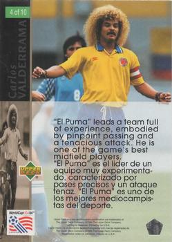1994 Upper Deck World Cup Contenders English/Spanish - World Cup Superstars #4 Carlos Valderrama Back