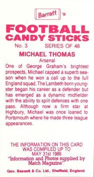 1989-90 Barratt Football Candy Sticks #3 Michael Thomas Back