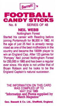 1989-90 Barratt Football Candy Sticks #8 Neil Webb Back