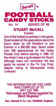 1989-90 Barratt Football Candy Sticks #14 Stuart McCall Back