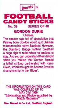 1989-90 Barratt Football Candy Sticks #39 Gordon Durie Back