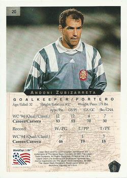1994 Upper Deck World Cup Heroes and All-Stars #20 Andoni Zubizarreta Back