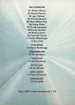 2000 Futera Fans Selection West Ham - Foil #18 Checklist Back