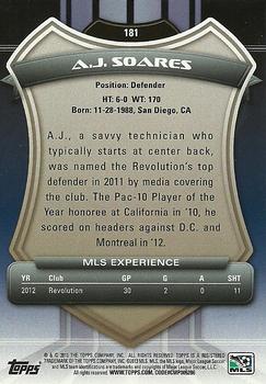 2013 Topps MLS #181 A.J. Soares Back
