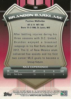 2013 Topps MLS #184 Brandon Barklage Back
