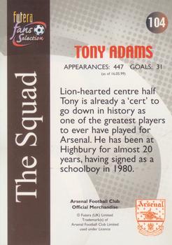 2000 Futera Fans Selection Arsenal #104 Tony Adams Back