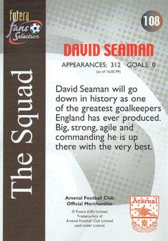 2000 Futera Fans Selection Arsenal #108 David Seaman Back