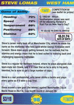1998 Pro Match #118 Steve Lomas Back