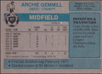 1976-77 Topps Footballer #87 Archie Gemmill Back
