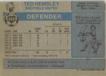 1976-77 Topps Footballer #208 Ted Hemsley Back