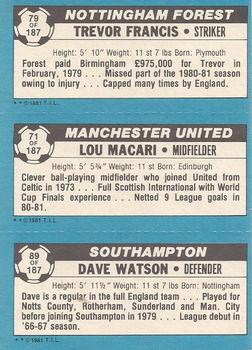 1981-82 Topps Footballer #79 / 71 / 89 Trevor Francis / Lou Macari / Dave Watson Back