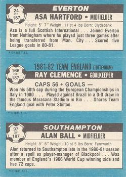 1981-82 Topps Footballer #24 / 166 / 97 Asa Hartford / Ray Clemence / Alan Ball Back