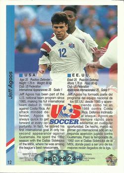 1993 Upper Deck World Cup Preview (English/Spanish) - USA Autographed Factory #12 Jeff Agoos Back