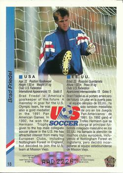 1993 Upper Deck World Cup Preview (English/Spanish) - USA Autographed Factory #18 Brad Friedel Back