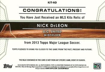 2013 Topps MLS - Relics #KIT-ND Nick DeLeon Back