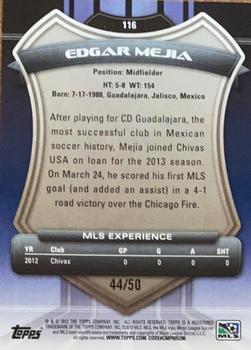 2013 Topps MLS - Blue #116 Edgar Mejia Back
