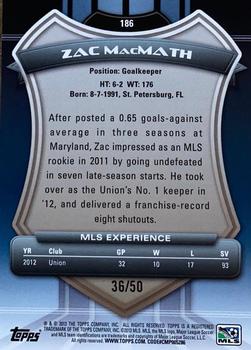 2013 Topps MLS - Blue #186 Zac MacMath Back